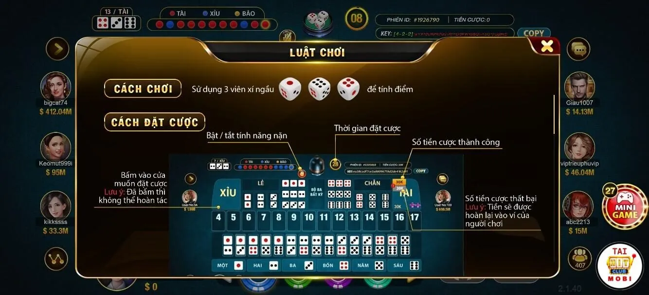 Quy tắc chơi sicbo game Hitclub đơn giản 